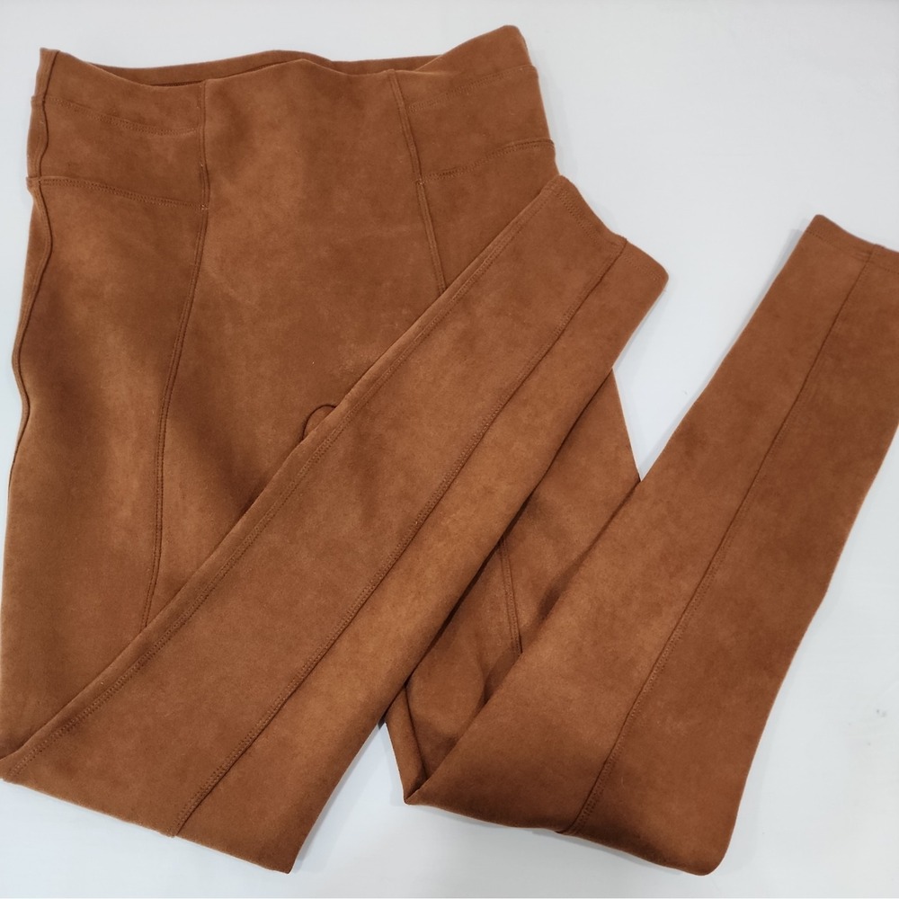 SPANX Faux Suede Legging Womens M Petite Caramel Brown HR Ankle Shapewear Pants